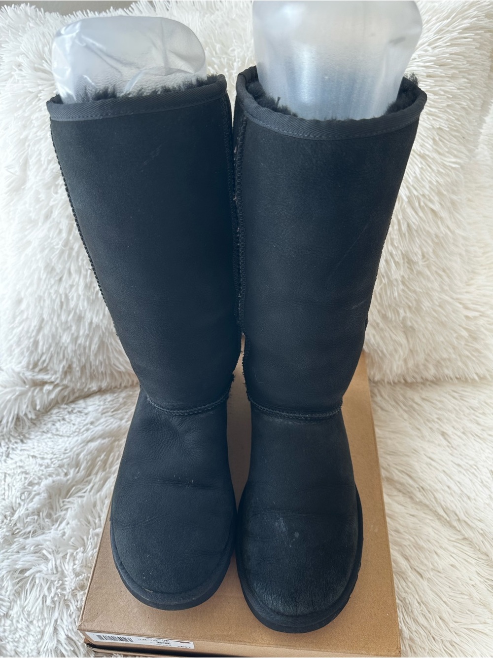 UGG Classic Tall Black Suede Sheepskin Leather Pull On Winter Boots Women Size 7